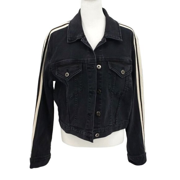 Pistola Black Jean Jacket Women Small 4 6 8 Oversized Cropped Stripe Modal Denim - Picture 3 of 12